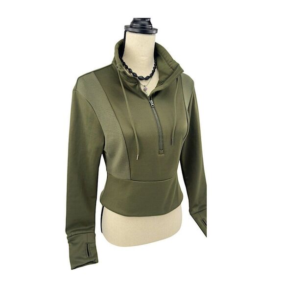 Avia Women's Semi-Fit Quarter-Zip Ribbed Pullover Military Army/Olive Green - XS - Picture 3 of 7
